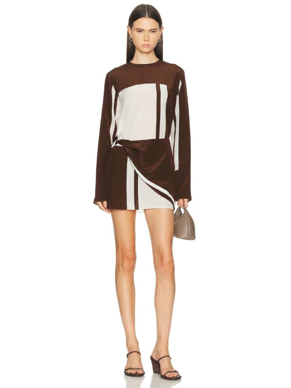 SIR. Destino Twist Mini Dress in Pacha Stripe Brown